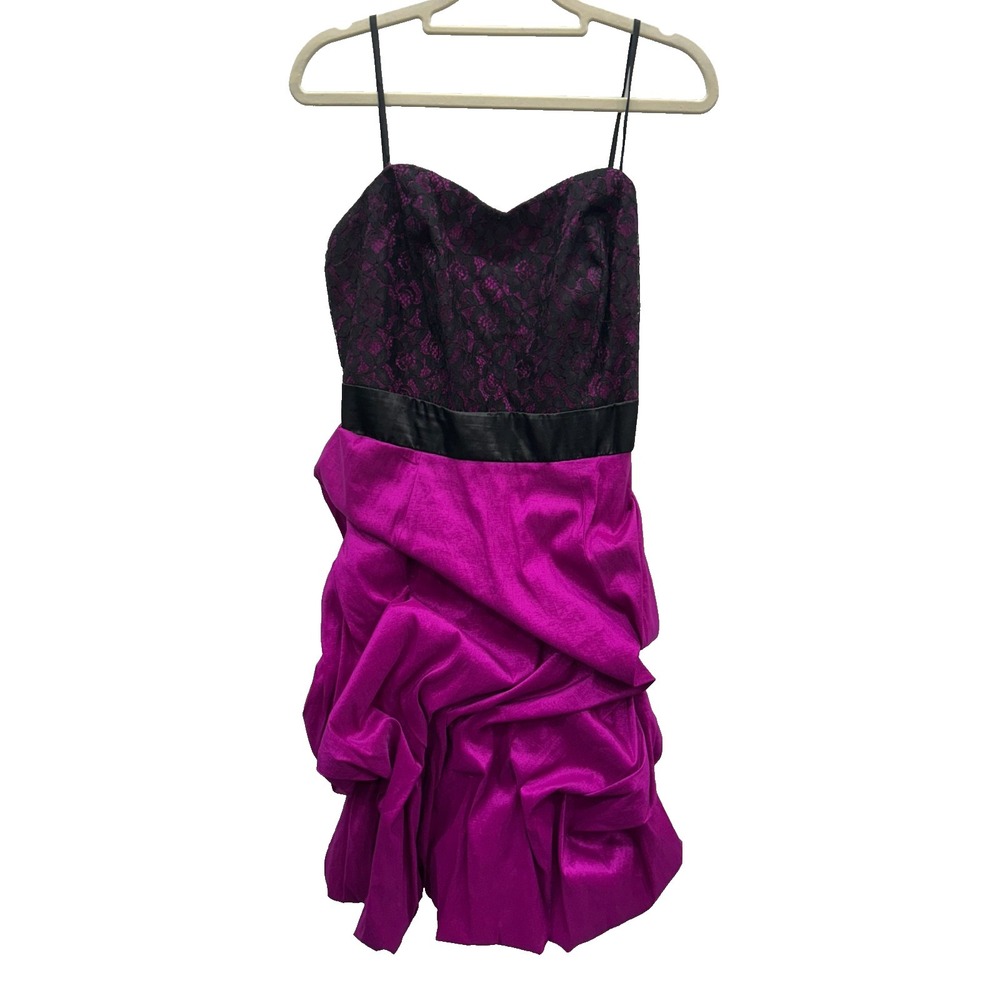 Torrid Dress Womens 12 Pink Black Lace Purple Satin Bubble Hem Y2K Prom